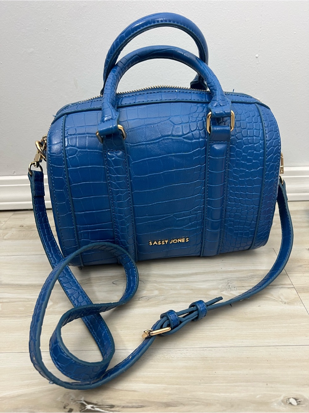 Sassy Jones Blue Croc-Embossed Satchel